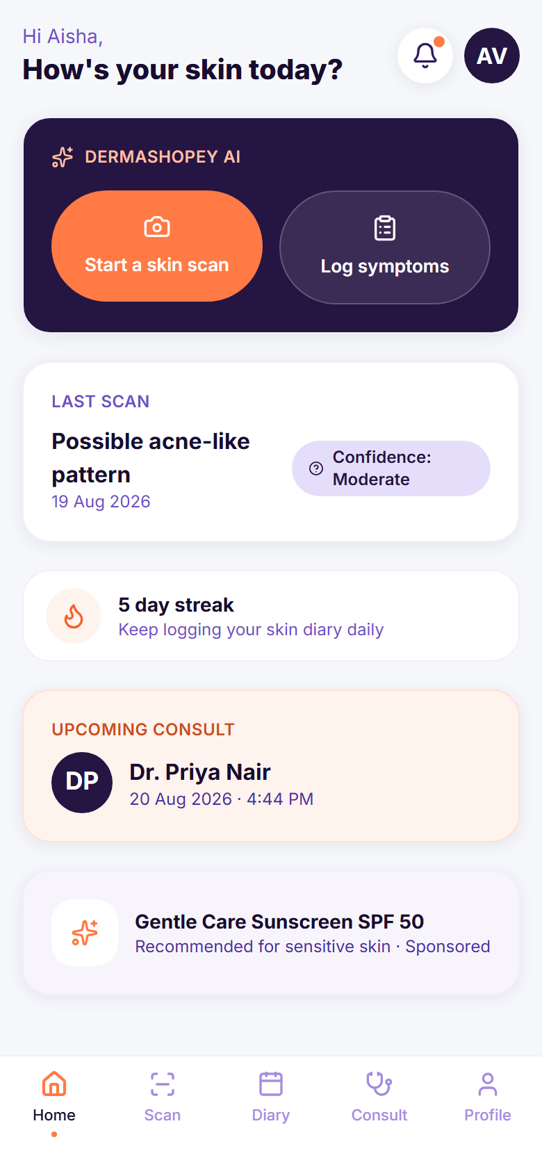 DermaShopey home screen
